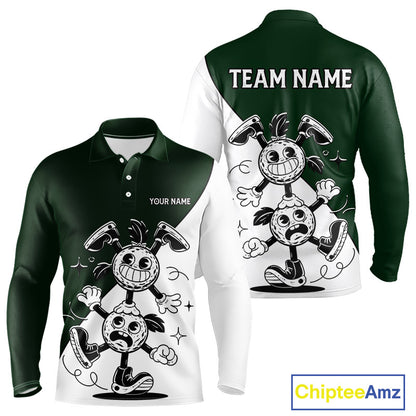 Green White Funny Golf Ball Pattern Mens Golf Polo Shirts Custom Golf Outfits Men, Green Golf Tops NHT785
