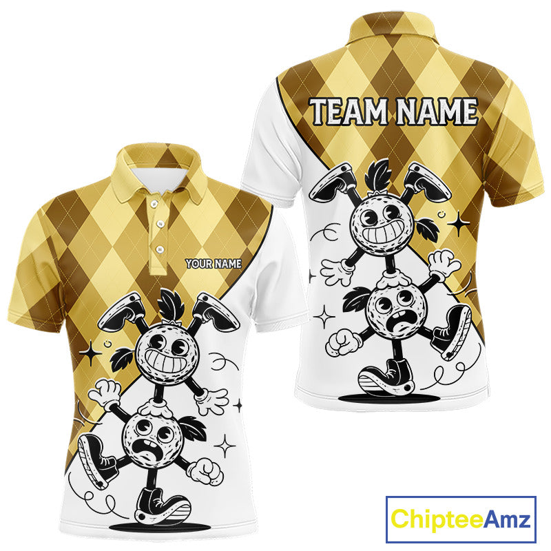 Funny Golf Ball Pattern Argyle Mens Golf Polo Shirts Custom Golf Outfits Men, Green Golf Tops NHT786