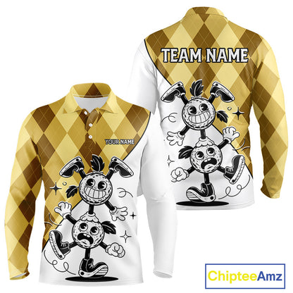 Funny Golf Ball Pattern Argyle Mens Golf Polo Shirts Custom Golf Outfits Men, Green Golf Tops NHT786