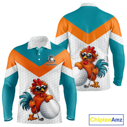 Personalized Cool Rooster Golf Polo Shirt Custom Name Funny Chicken Golf Shirt
