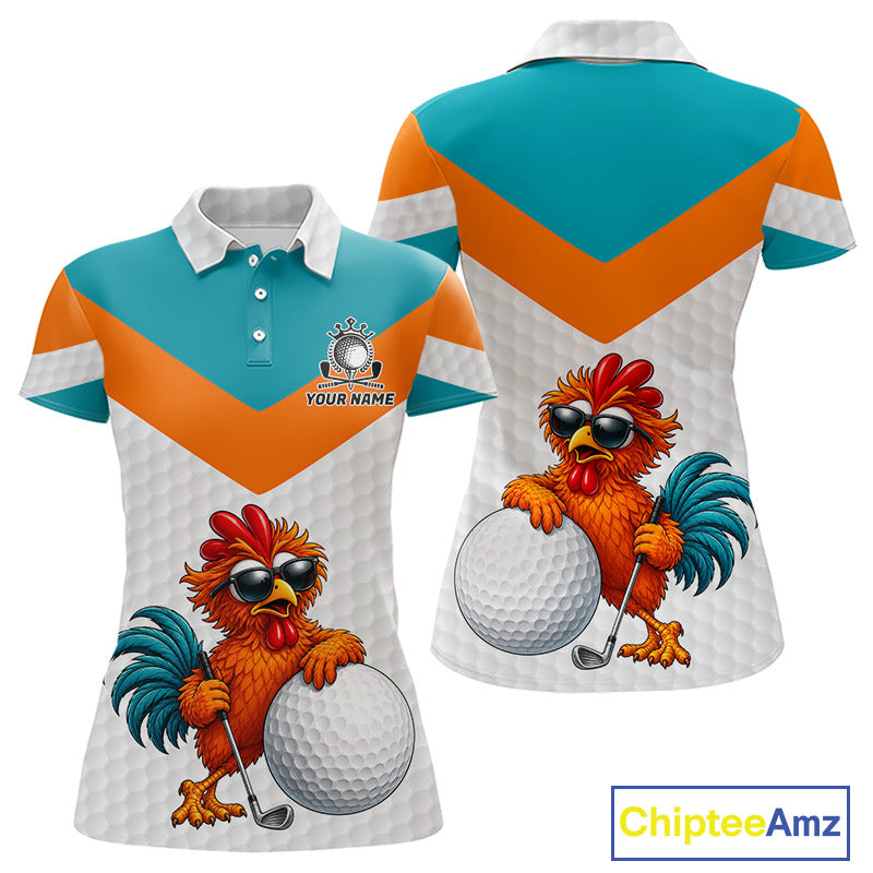Personalized Cool Rooster Golf Polo Shirt  Custom Name Funny Chicken Golf Shirt