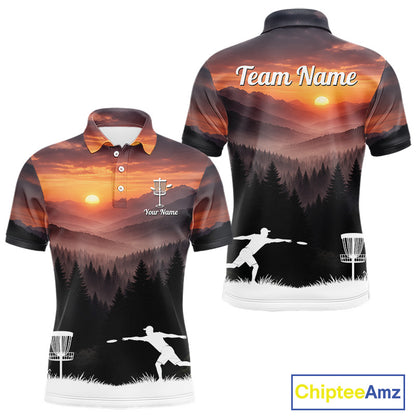 Mens Disc Golf Shirts Custom Mountain Sunset Polo, Lightweight Performance Wear Team Disc Golf Apparel NHT802
