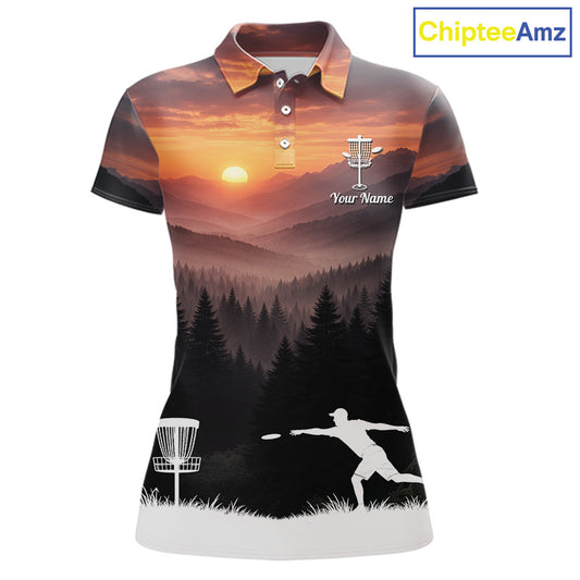 Womens Disc Golf Shirts Custom Mountain Sunset Polo, Lightweight Performance Wear Team Disc Golf Apparel NHT802