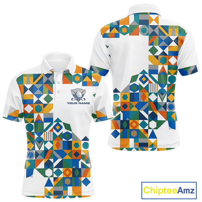 Colorful Geometric Custom Mens Golf Polo Shirts, Golf Jerseys For Golfer NHT840