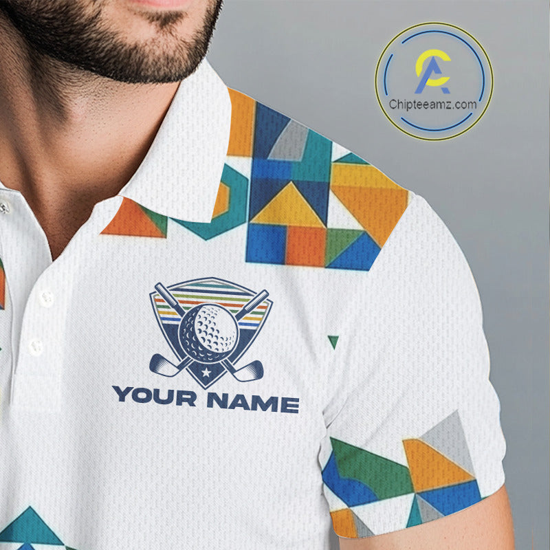 Colorful Geometric Custom Mens Golf Polo Shirts, Golf Jerseys For Golfer NHT840