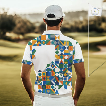 Colorful Geometric Custom Mens Golf Polo Shirts, Golf Jerseys For Golfer NHT840