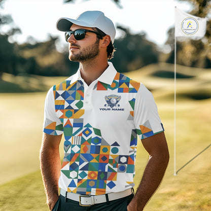 Colorful Geometric Custom Mens Golf Polo Shirts, Golf Jerseys For Golfer NHT840