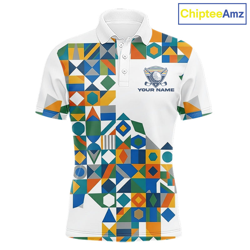 Colorful Geometric Custom Mens Golf Polo Shirts, Golf Jerseys For Golfer NHT840