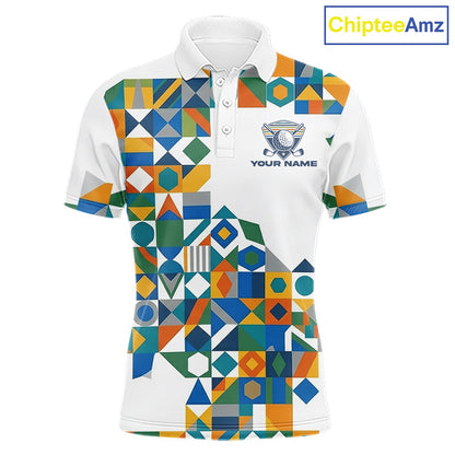 Colorful Geometric Custom Mens Golf Polo Shirts, Golf Jerseys For Golfer NHT840