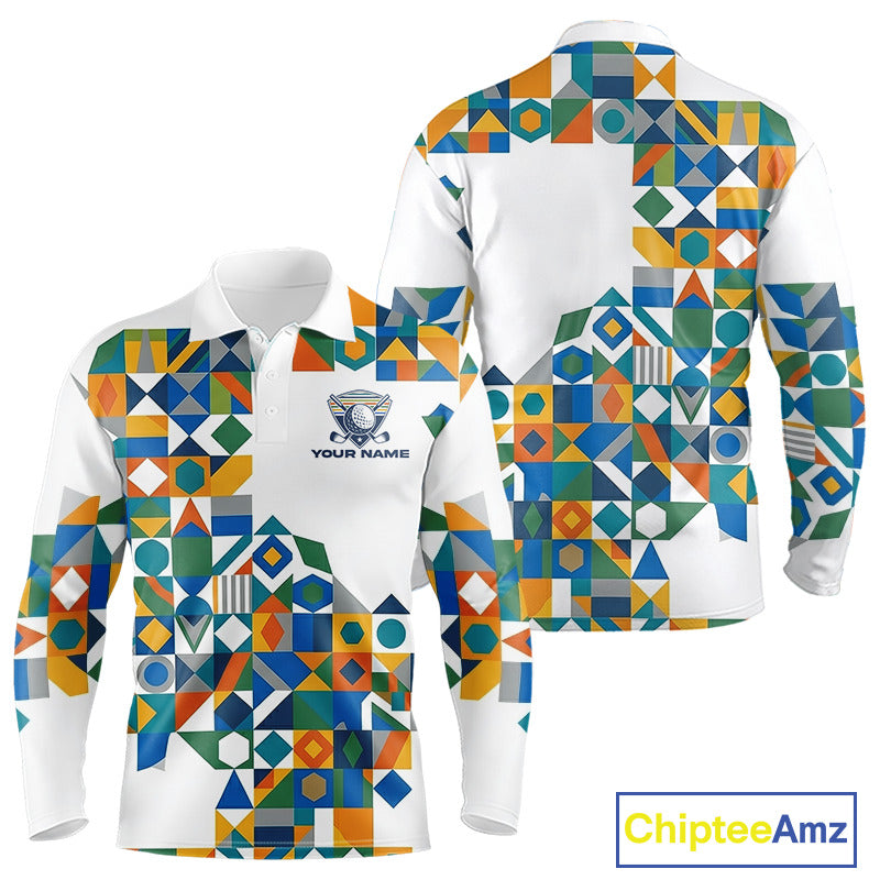 Colorful Geometric Custom Mens Golf Polo Shirts, Golf Jerseys For Golfer NHT840
