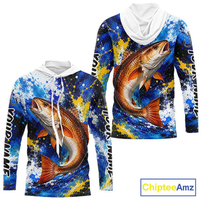 Custom Redfish Fishing Jersey – Saltwater Fishing Shirt Long Sleeve Hooded For Men