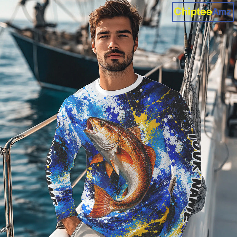 Custom Redfish Fishing Jersey – Saltwater Fishing Shirt Long Sleeve For Men