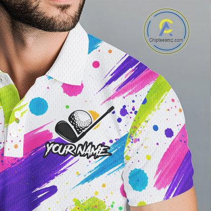 Personalized Colorful Paint Stroke Mens Golf Polo Shirt Flaming Golf Ball Custom Best Team Golf Shirts NHT624