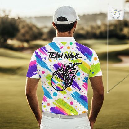 Personalized Colorful Paint Stroke Mens Golf Polo Shirt Flaming Golf Ball Custom Best Team Golf Shirts NHT624