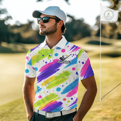 Personalized Colorful Paint Stroke Mens Golf Polo Shirt Flaming Golf Ball Custom Best Team Golf Shirts NHT624