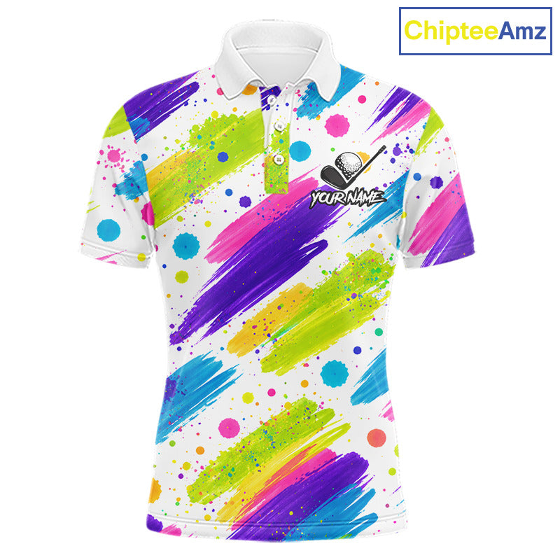 Personalized Colorful Paint Stroke Mens Golf Polo Shirt Flaming Golf Ball Custom Best Team Golf Shirts NHT624