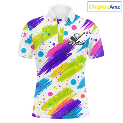 Personalized Colorful Paint Stroke Mens Golf Polo Shirt Flaming Golf Ball Custom Best Team Golf Shirts NHT624