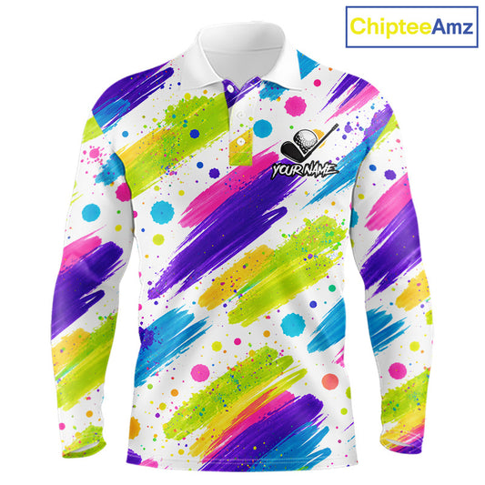 Personalized Colorful Paint Stroke Mens Golf Polo Shirt Flaming Golf Ball Custom Best Team Golf Shirts NHT624