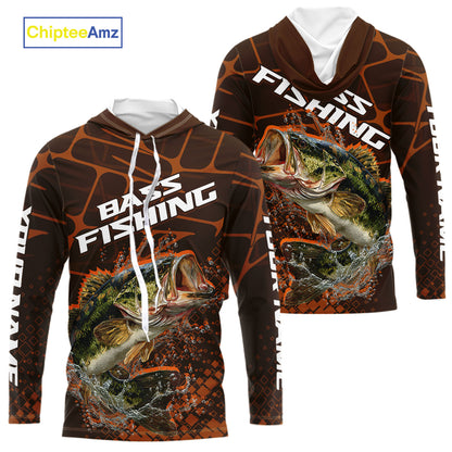 Largemouth Bass Fishing, Fishing Shirts Long Sleeve Hooded Scale, Fishing Gift | Orange NHT393