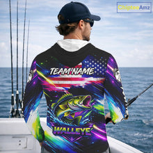 Load image into Gallery viewer, Personalized Walleye Fishing Jerseys, Custom American Flag Fishing Shirts Long Sleeve Hooded For Men NHT637