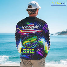 Load image into Gallery viewer, Personalized Mahi Mahi Fishing Jerseys, Custom American Flag Fishing Shirts Long Sleeve For Men NHT640