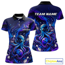 Load image into Gallery viewer, Women's personalized octopus bowling polo shirt  – custom team bowling jersey front view