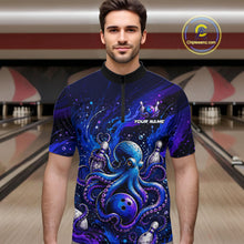 Load image into Gallery viewer, Men's Personalized Octopus Bowling Polo Shirt &amp; Quarter Zip Pullover – Custom Team Bowling Jersey NHT1174