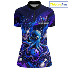 Load image into Gallery viewer, Women's personalized octopus bowling quarter zip pullover – custom team bowling jersey front view