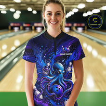 Load image into Gallery viewer, Women's Personalized Octopus Bowling Polo Shirt &amp; Quarter Zip Pullover – Custom Team Bowling Jersey NHT1174