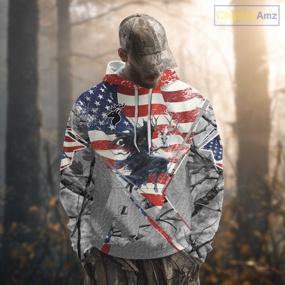 Deer Hunting 3D US Flag Camo Gray Grim Reaper Deer Skull Full Printing Custom Name Shirt NHT203