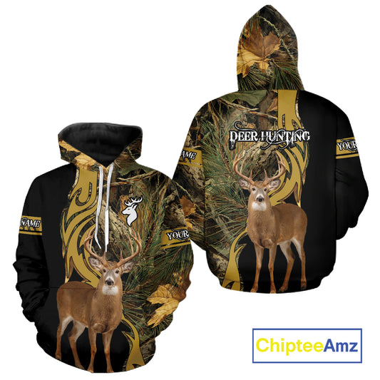 Deer Hunting 3D Black Camo Forest Custom Name All Over Print Shirt, Deer Hunting Gifts NHT208