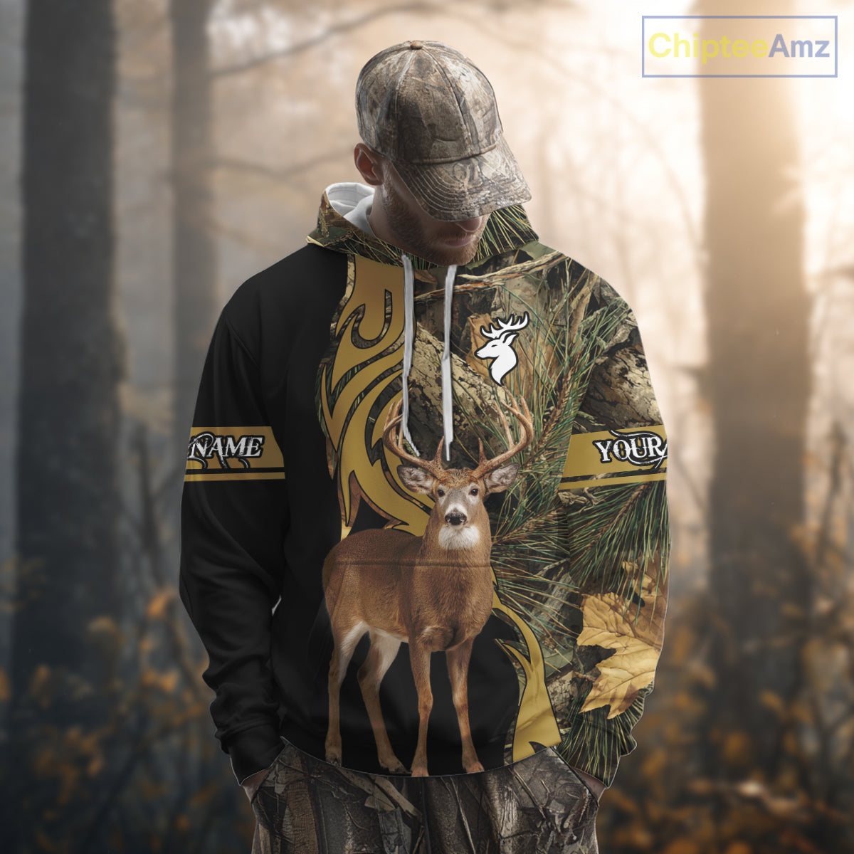 Deer Hunting 3D Black Camo Forest Custom Name All Over Print Shirt, Deer Hunting Gifts NHT208