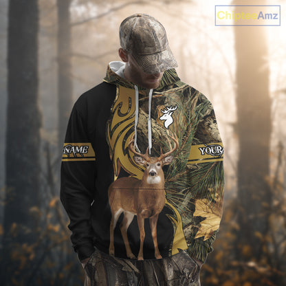 Deer Hunting 3D Black Camo Forest Custom Name All Over Print Shirt, Deer Hunting Gifts NHT208