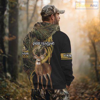 Deer Hunting 3D Black Camo Forest Custom Name All Over Print Shirt, Deer Hunting Gifts NHT208