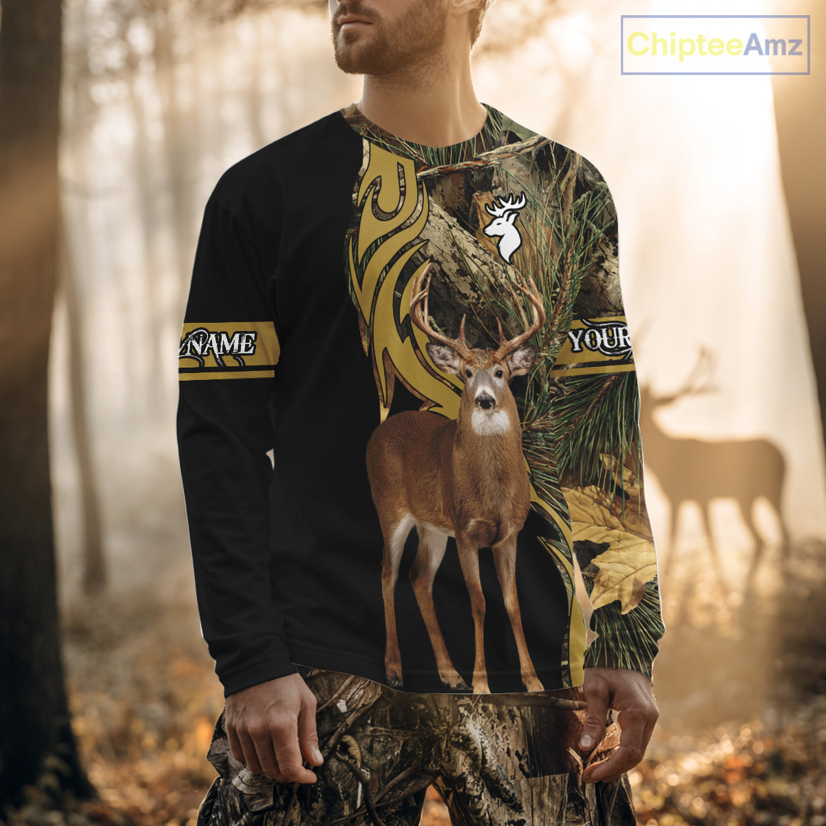 Deer Hunting 3D Black Camo Forest Custom Name All Over Print Shirt, Deer Hunting Gifts NHT208