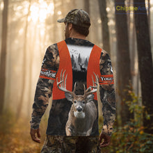 Load image into Gallery viewer, Personalized Hunting Shirt, Hunting Gear For Men – Orange Safety Camo with Big Buck NHT343