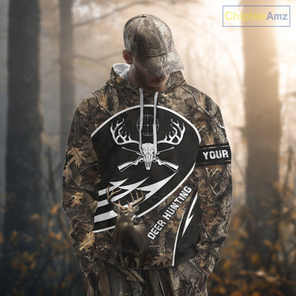 Skull Deer Hunting Hoodie and Sweatshirt – Brown Camo Gear with Custom Name for Hunters NHT345
