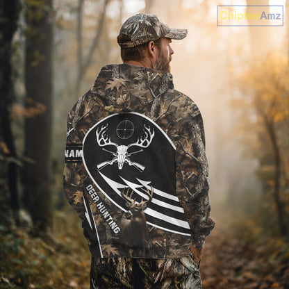 Skull Deer Hunting Hoodie and Sweatshirt – Brown Camo Gear with Custom Name for Hunters NHT345