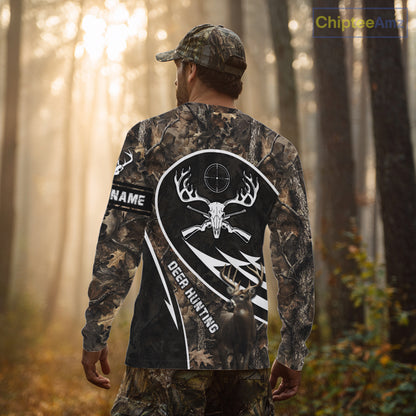 Skull Deer Hunting Hoodie and Sweatshirt – Brown Camo Gear with Custom Name for Hunters NHT345