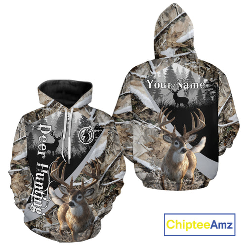 Whitetail Deer Hunting 3D All Over Print Winter Camo Shirt Custom Name Gifts For Hunter NHT215