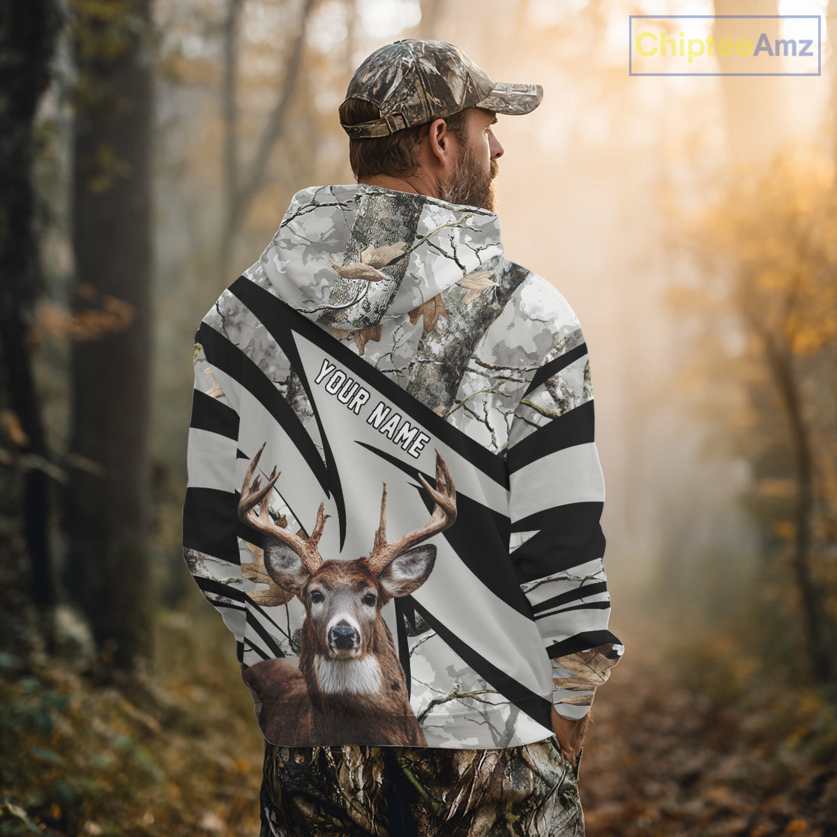 Best Deer Hunting Shirt 3D Gray Winter Camo Custom Name All Over Print Hunting Clothes NHT219