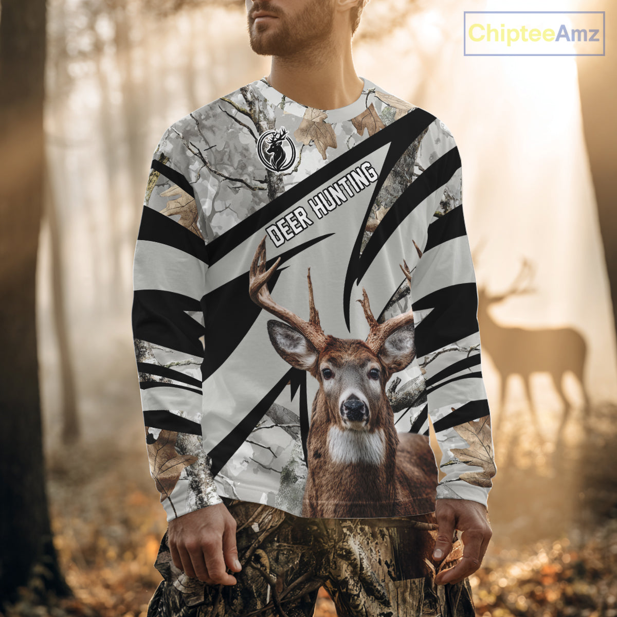 Best Deer Hunting Shirt 3D Gray Winter Camo Custom Name All Over Print Hunting Clothes NHT219