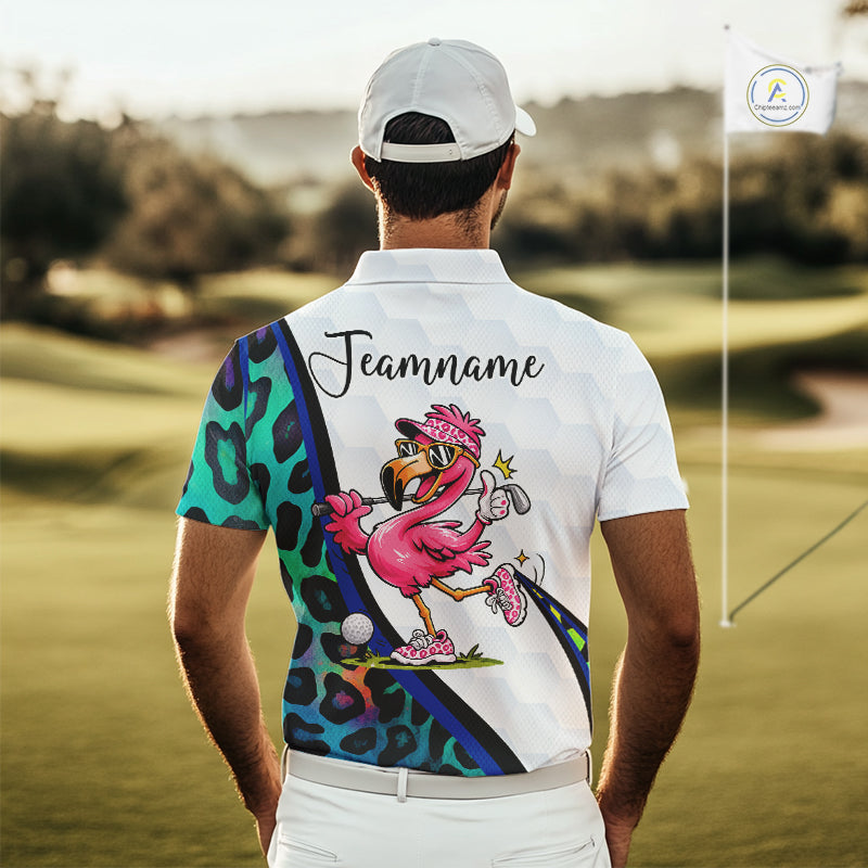 Funny Pink Flamingo Custom Colorful Neon Leopard Team Golf Polo Shirt For Men NHT544