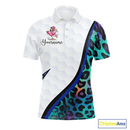 Funny Pink Flamingo Custom Colorful Neon Leopard Team Golf Polo Shirt For Men NHT544