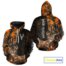 Load image into Gallery viewer, Deer Hunting Shirt 3D Orange Camo Black Custom Name With Deer Skull Whitetail, Hunting Gift NHT236