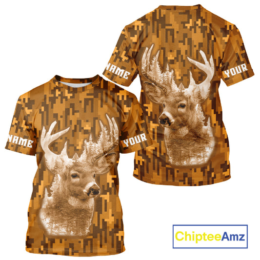 Deer hunting Custom Name Full Printing Orange Camo, Personalized hunting Shirt for Men NHT377