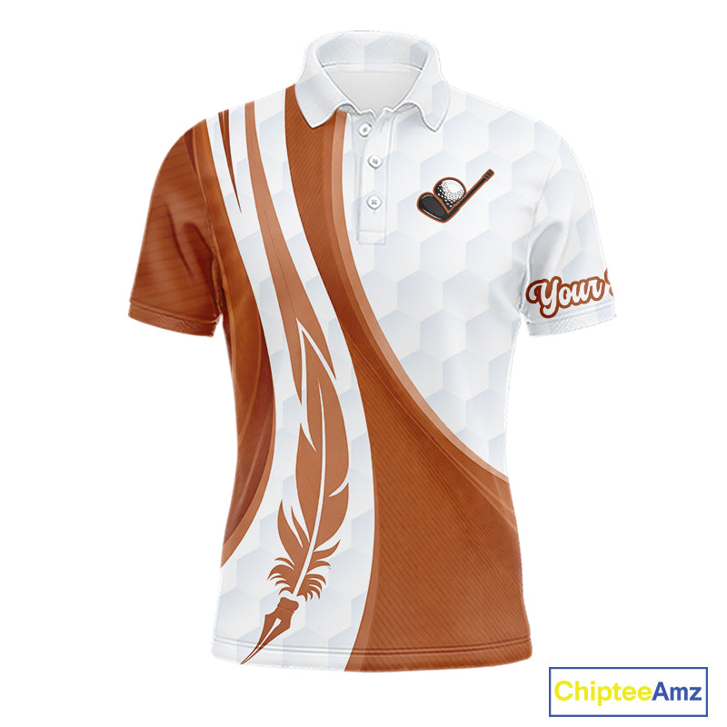 Funny Mens Golf Polo Shirt Custom Brown And White Platypus Pattern White Golf Shirts NHT576