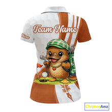 Load image into Gallery viewer, Funny Womens Golf Polo Shirt Custom Brown And White Platypus Pattern White Golf Shirts NHT576