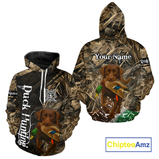 Duck Hunting with Chocolate Labrador Retriever All Over Printed Shirts, Lab Hunting Shirt NHT244