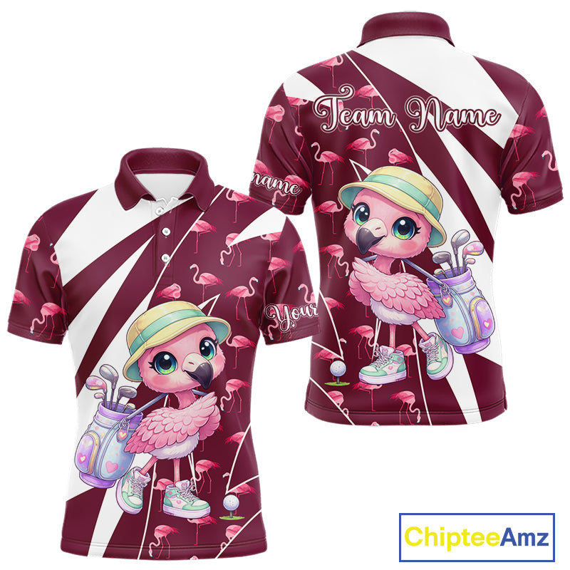 Cute Pink Flamingo Custom Pattern Funny Golf Shirts For Mens, Flamingo Golf Team Shirt NHT593